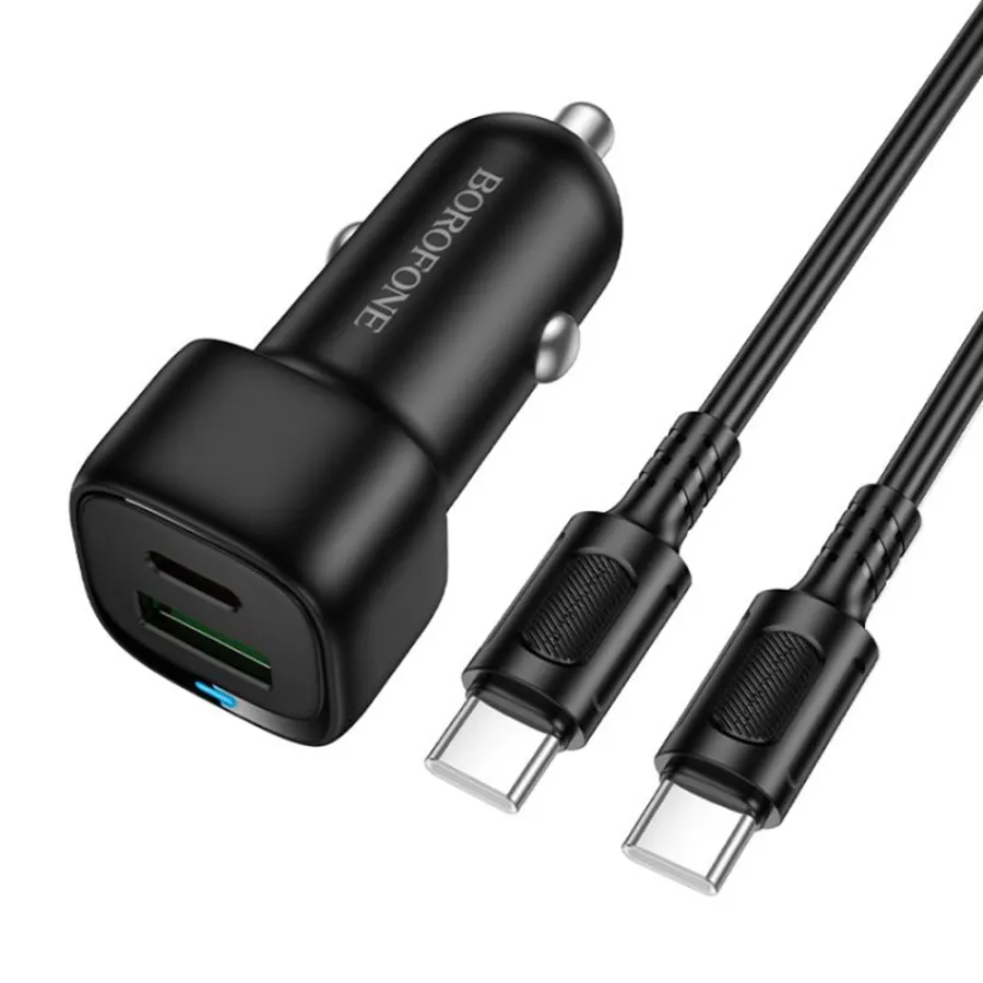 Зарядно за кола, USB-C, USB-A 38W + Type-C кабел - Borofone Cloud (BZ34B) - Черен