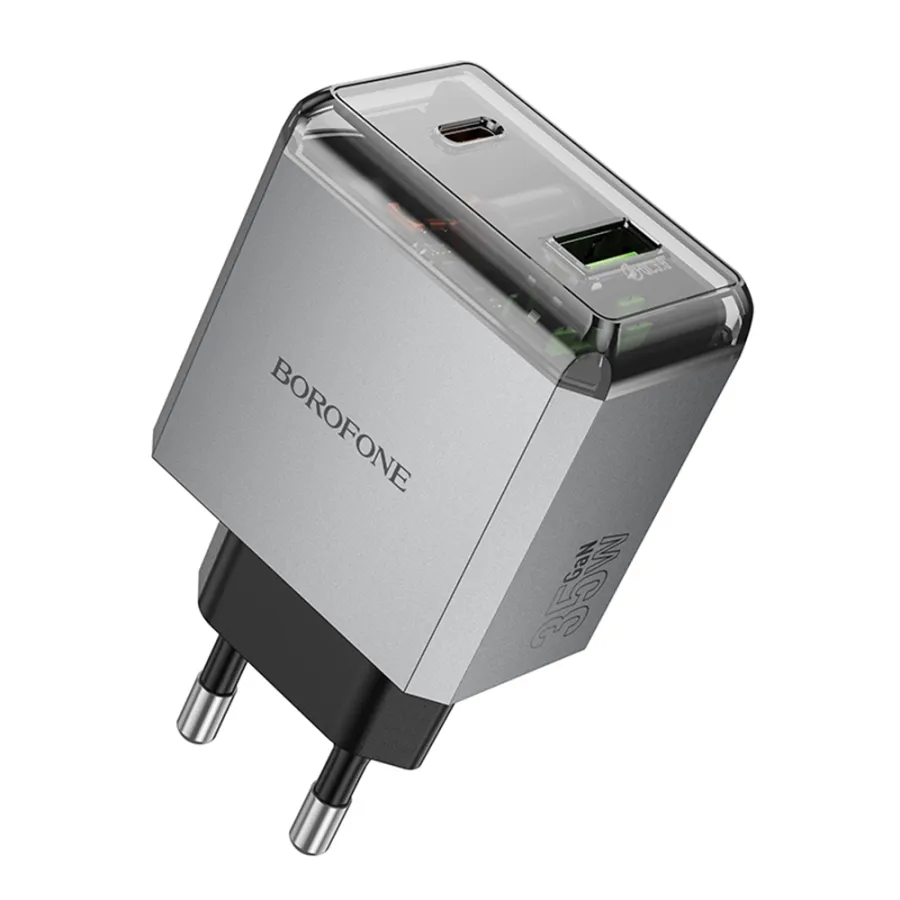 Зарядно за Plug, Type-C + UBS-A, PD35W, QC3.0, QC3.0, 5V/3A - Lena (BN20) - Metal Сив
