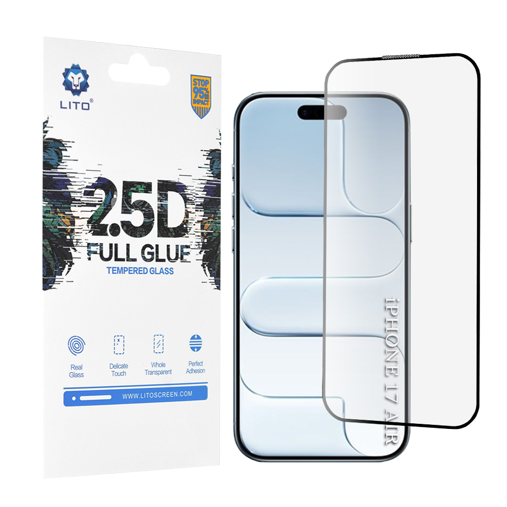 Калъф за iPhone 17 Air - Lito 2.5D FullGlue Glass - Черен