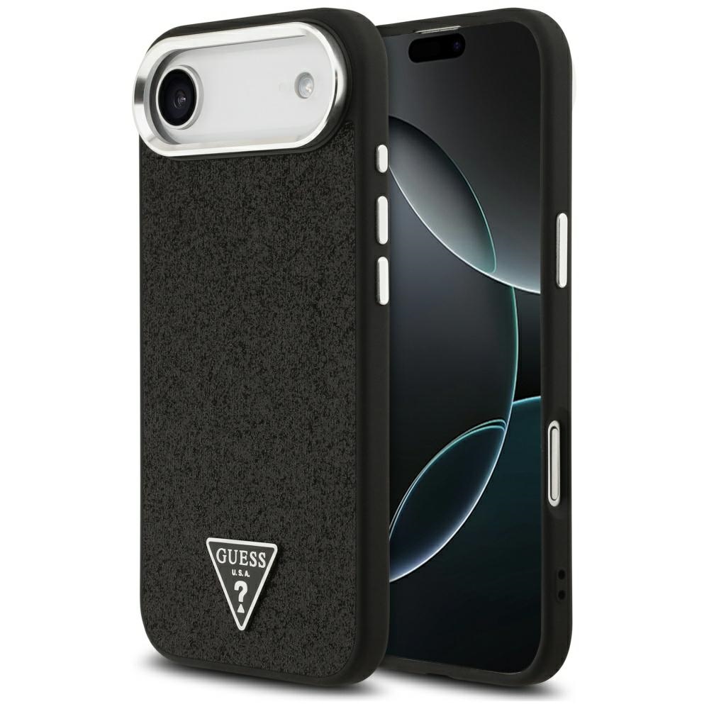 Калъф за iPhone 17 Air - Guess Glitter Triangle Logo MagSafe (GUHMP17MPFGTSCMK) - Черен
