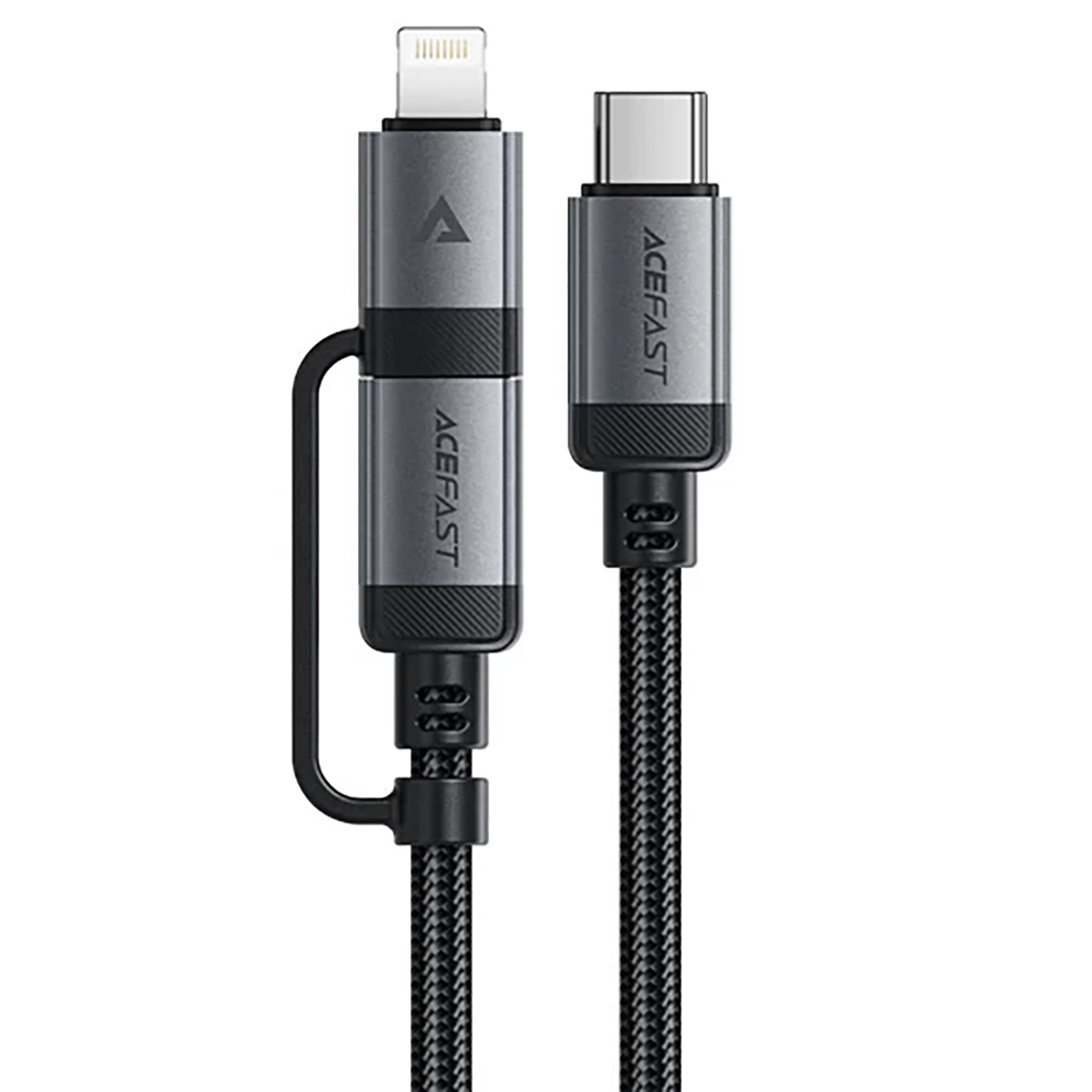 Кабел за зареждане Type-C към Type-C, Lightning, 60W, 3A, Бързо зареждане, 1,2 m - Acefast (C20-01) - Черен