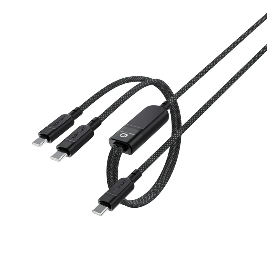 Кабел за зареждане Type-C към 2x Type-C, 100W, 20V/5A, 480Mb/s, 1.2m, Бързо зареждане- Acefast (C5-11) - Черен