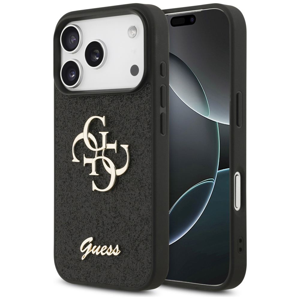 Калъф за iPhone 17 Pro - Guess Fixed Glitter Big 4G (GUHCP17LHG4SGGK) - Черен