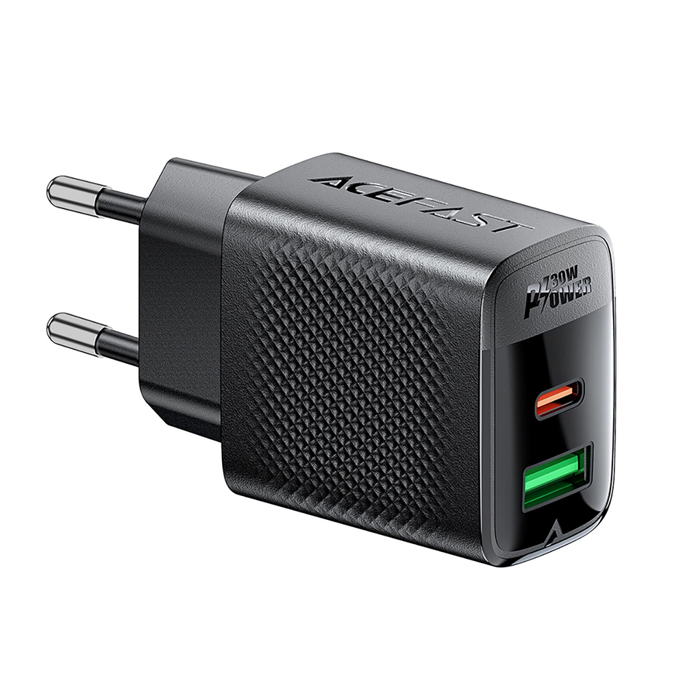 Зарядно устройство с щепсел, USB, Type-C, 30W, 5V/3A, бързо зареждане - Acefast (A98) - черно