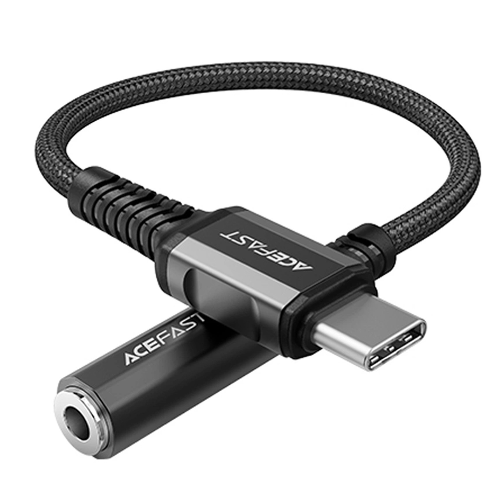 Аудио кабел Type-C до 3,5 mm Mom Jack 3,5 mm, Hi-Fi, DAC цифрово декодиране, 0,18 m - Acefast (C1-07) - Черен