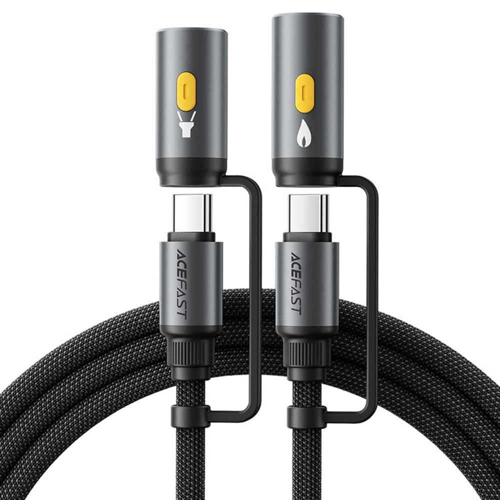 Мултифункционален кабел 4в1 Type-C / LED фенер към Type-C / запалка, 60W, 3A - Acefast (J4) - Черен