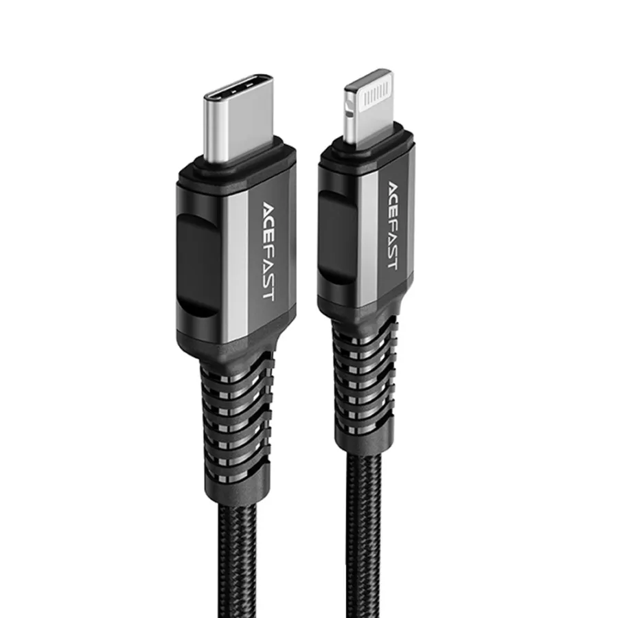 Захранващ кабел USB-C към Lightning, 30W, 3A, бързо зареждане, MFi сертификат, 1,2 м - Acefast (C1-01) - Черен