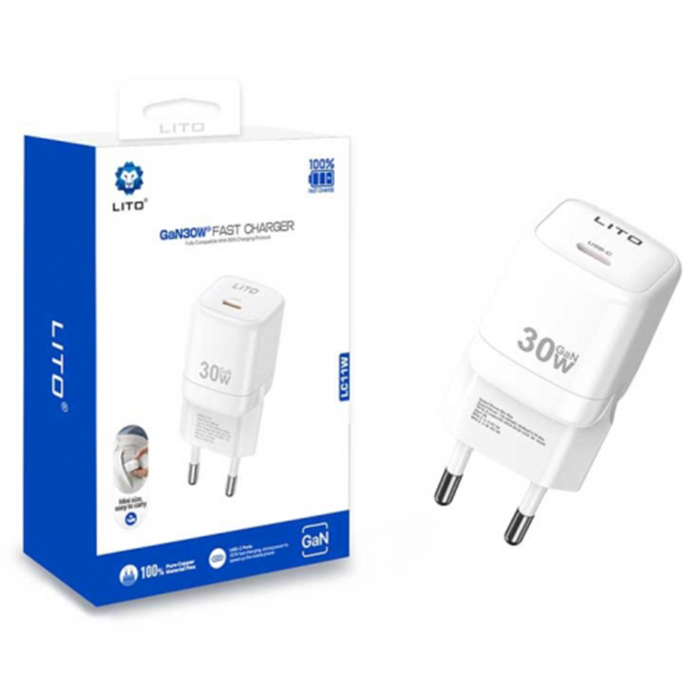 Зарядно устройство, USB-C, 30W - Lito (LC11) - Бяло