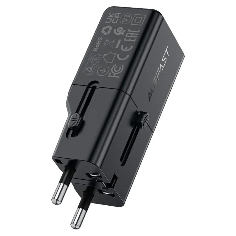 Адаптер за Type-C Socket, EU, UK, AU, US, GaN, PD30W - Acefast (Z7) - Черен