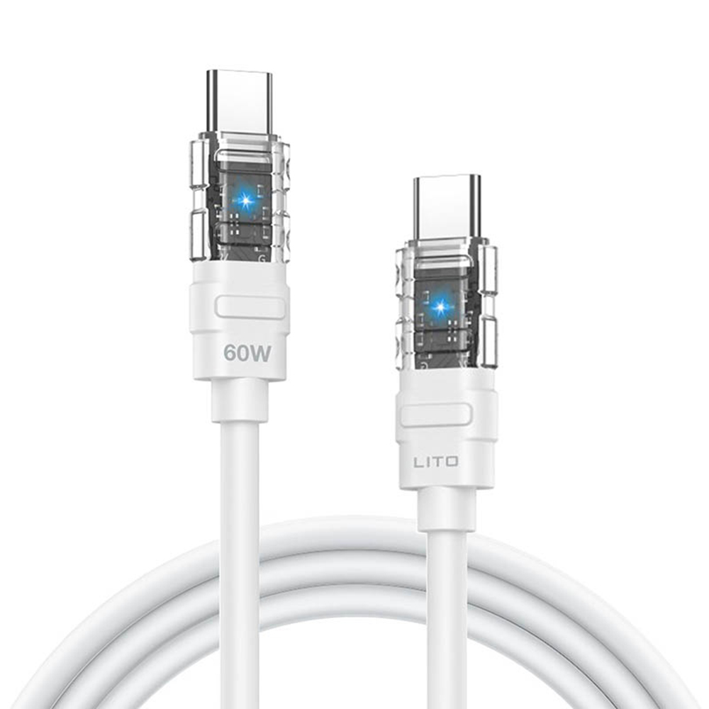 Кабел за бързи данни с щепсели Type-C, 60W - Lito Liquid Silicone Mechanical (LD05) - Бял