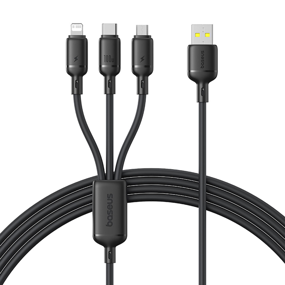 Кабел за данни USB към USB-C, Lightning, Micro-USB, 100W, 480Mbps, 1.5m - Baseus (P1037770705123-00) - Черен