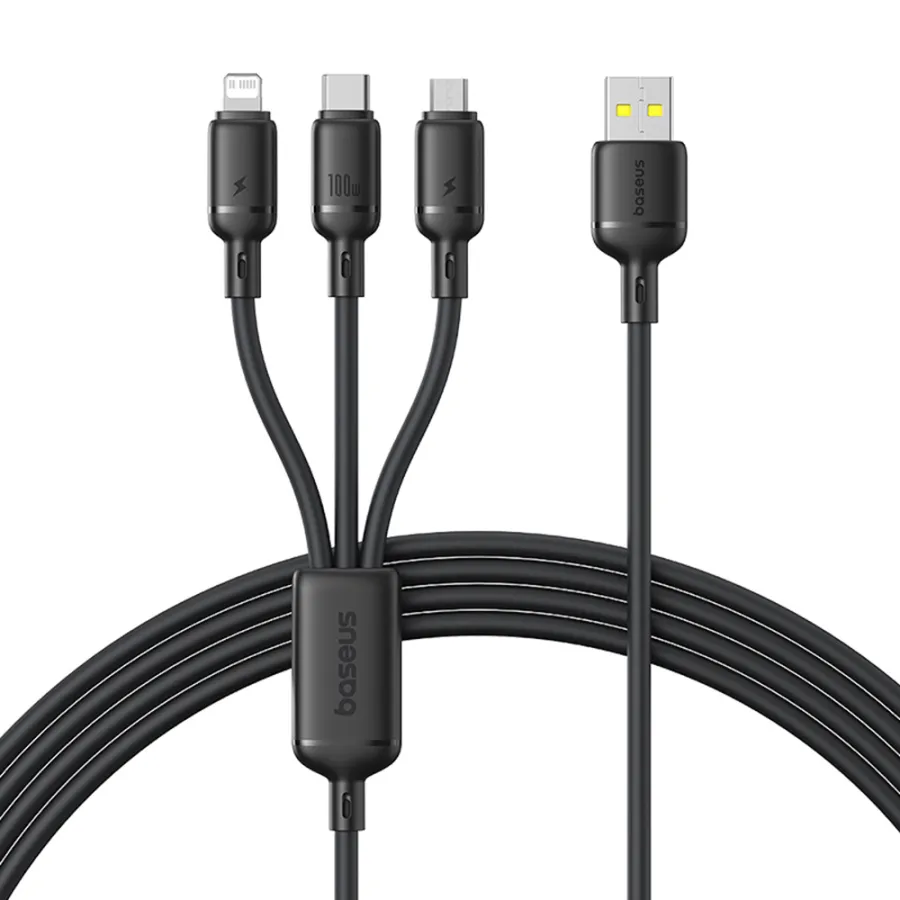 Кабел за данни USB към USB-C, Lightning, Micro-USB, 100W, 480Mbps, 1.5m - Baseus (P1037770705123-00) - Черен