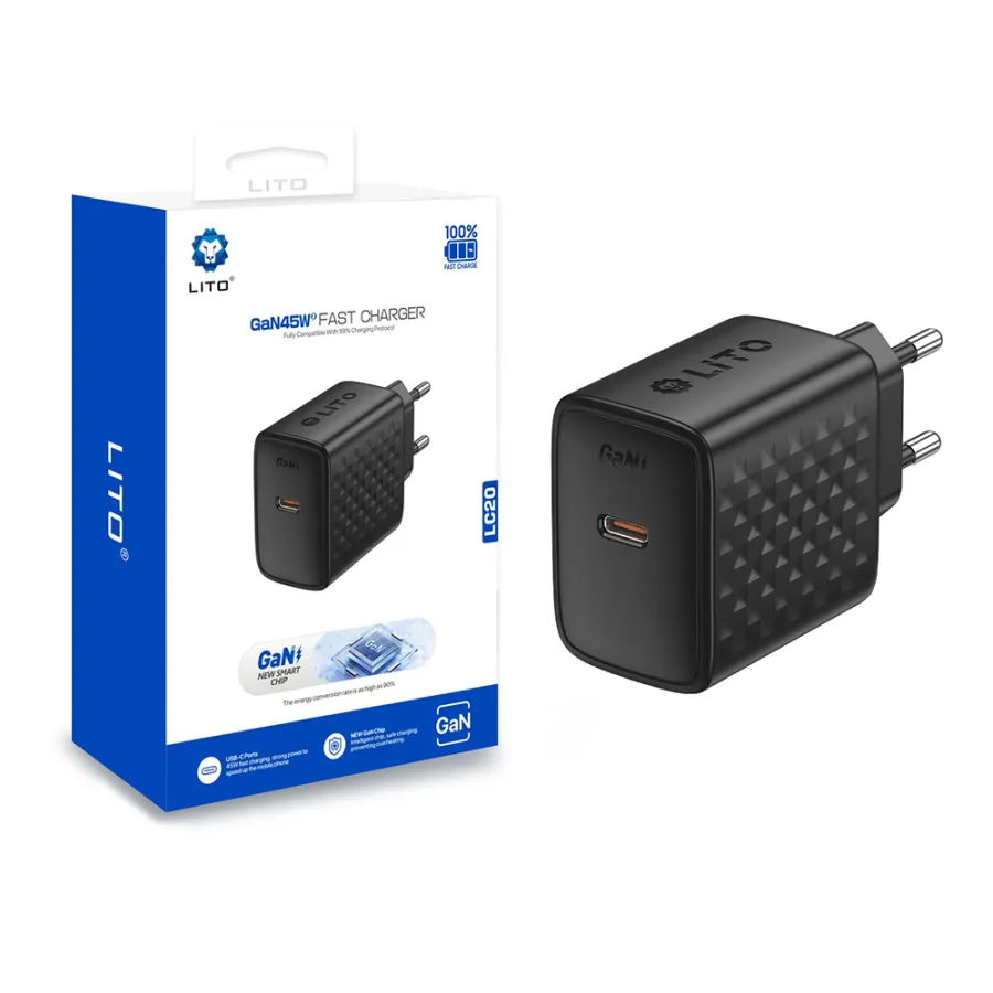 Зарядно устройство, USB-C, 45W - Lito (LC20) - черно