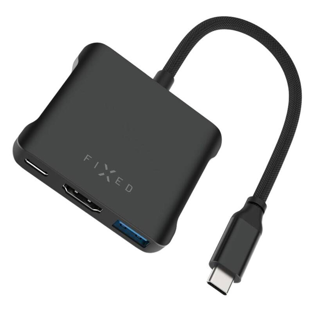 Мултипортов хъб, USB-C към 2x USB-C, 2x USB-A, HDMI, PD140W, 4K, 10Gb/s - Фиксиран Quadri (FIXHU-QR-BK) - Space Черен