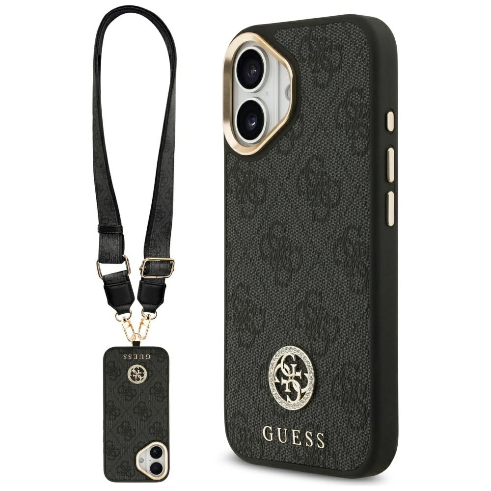 Калъф за iPhone 17 - Guess 4G Strass Logo with Big Strap Metal Button MagSafe (GUHMP17SP4G4G4DCDCSK) - Черен