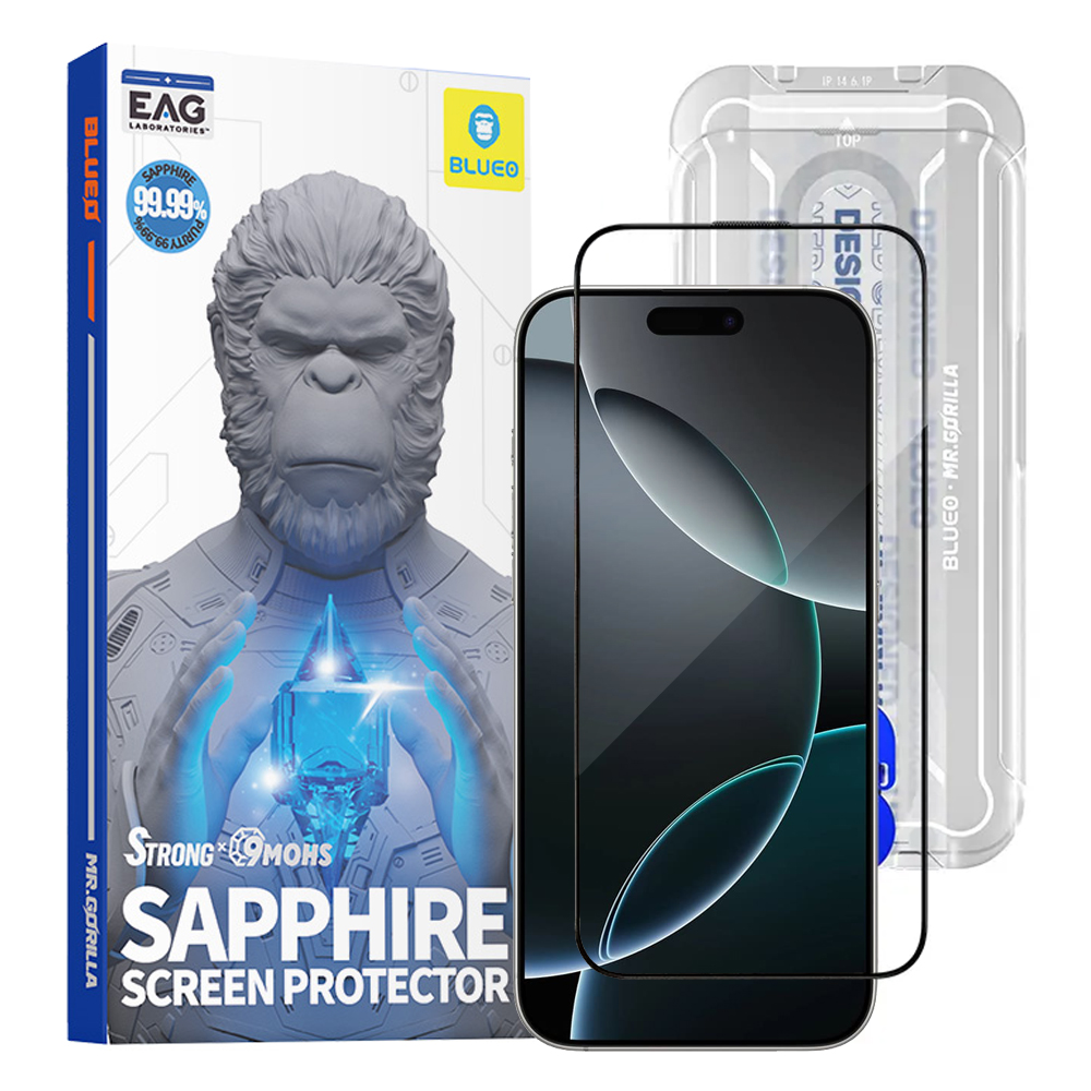 Калъф за iPhone 16 Pro / iPhone 17 / iPhone 17 Pro - Blueo Premium Sapphire нечупливо / надраскващо се 9H стъкло - Черен