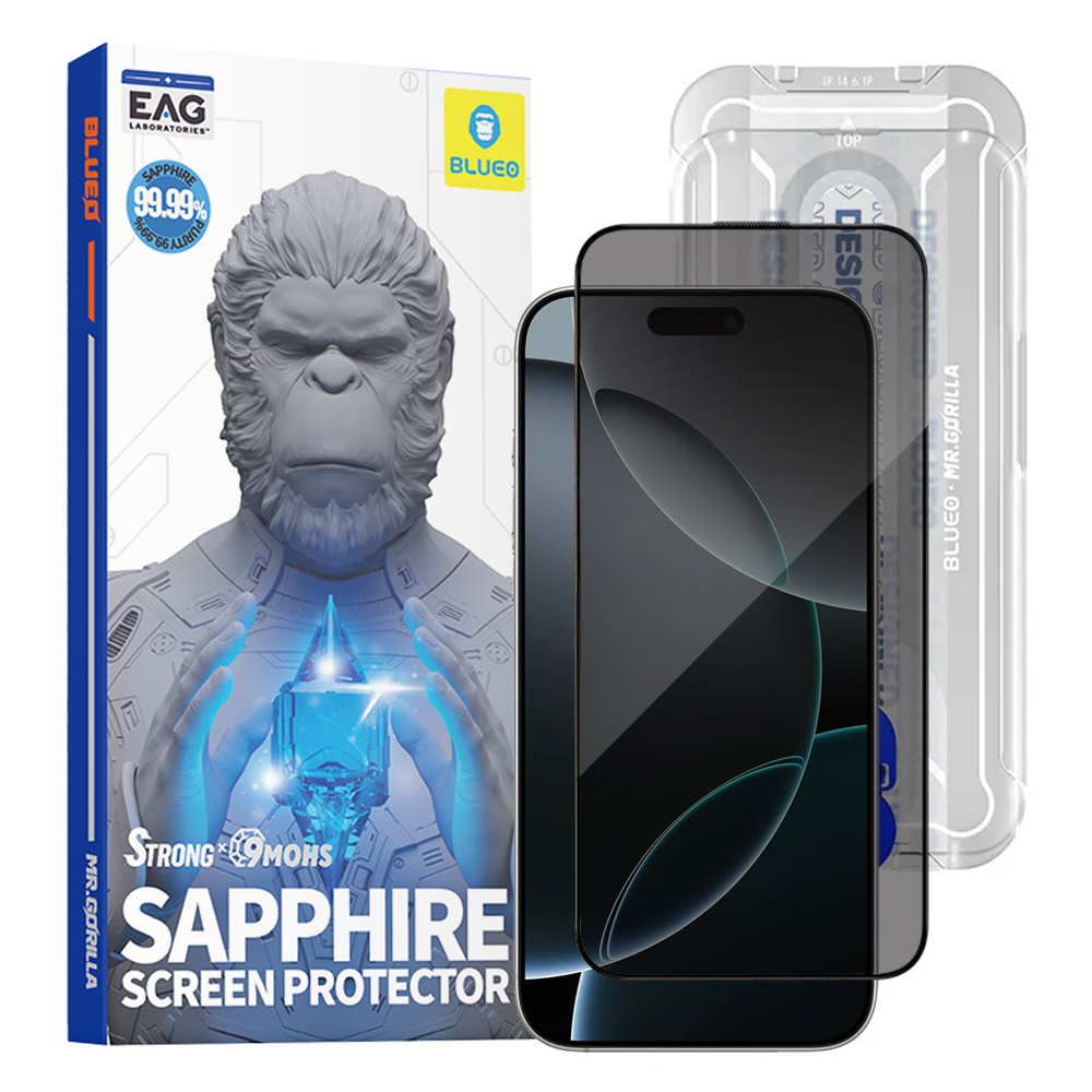 Калъф за iPhone 16 Pro / iPhone 17 / iPhone 17 Pro - Blueo Premium Sapphire, нечупливо / надраскващо се 9H стъкло - поверителност