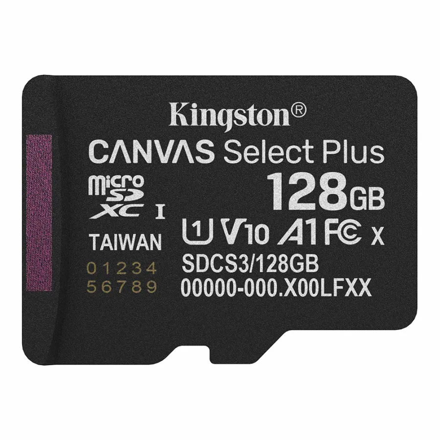 Карта с памет, MicroSDXC, Class 10, 128GB - Kingston Canvas Select Plus (SDCS3/128GBSP) - Черен