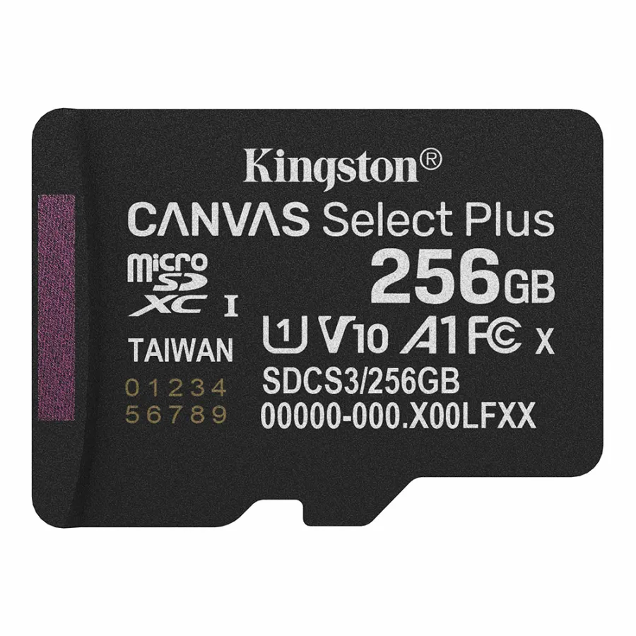 Карта с памет, MicroSDXC, Class 10, 256GB - Kingston Canvas Select Plus (SDCS3/256GBSP) - Черен