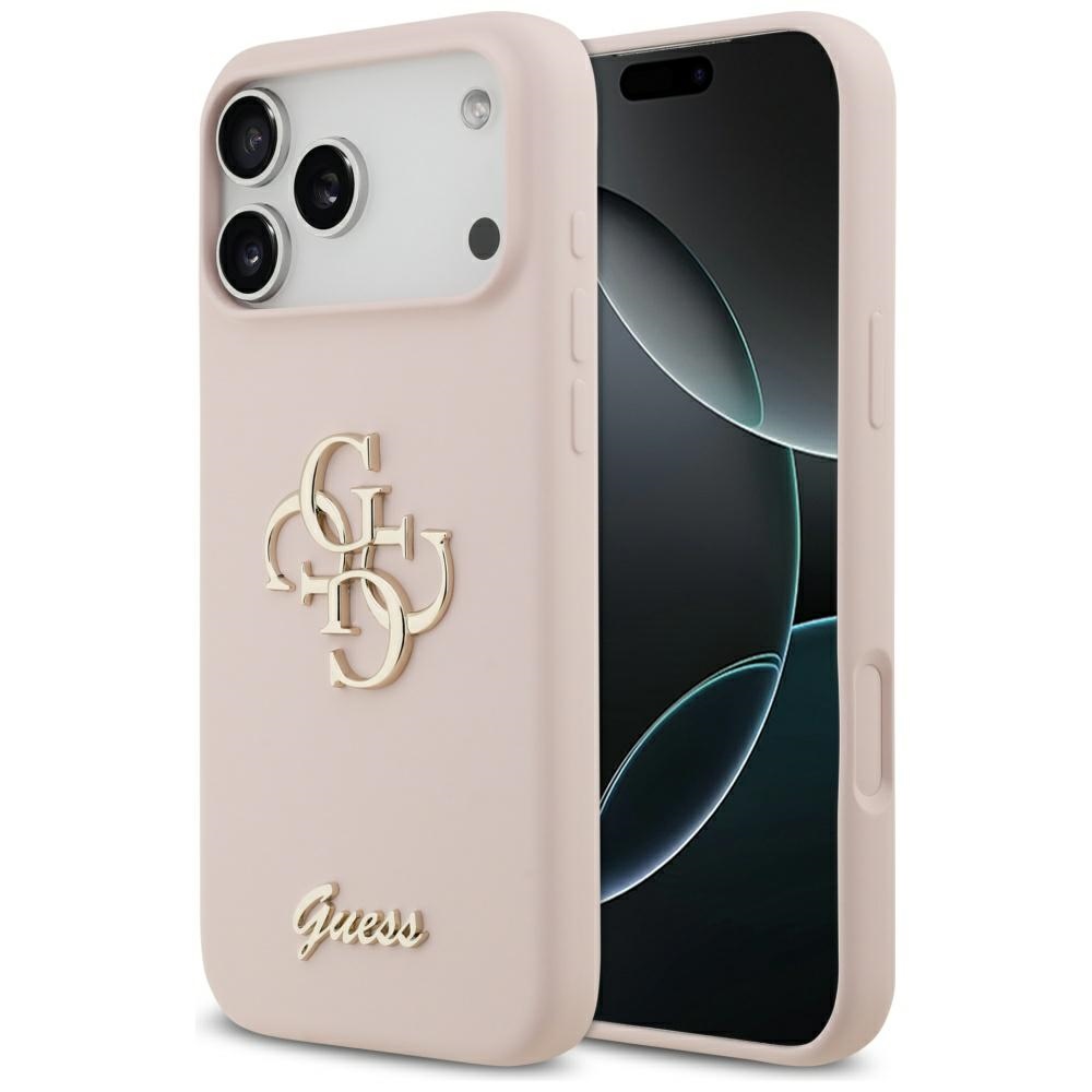 Калъф за iPhone 17 Pro Max - Guess Silicone Big 4G Script (GUHCP17XSC4GSMP) - светло розов