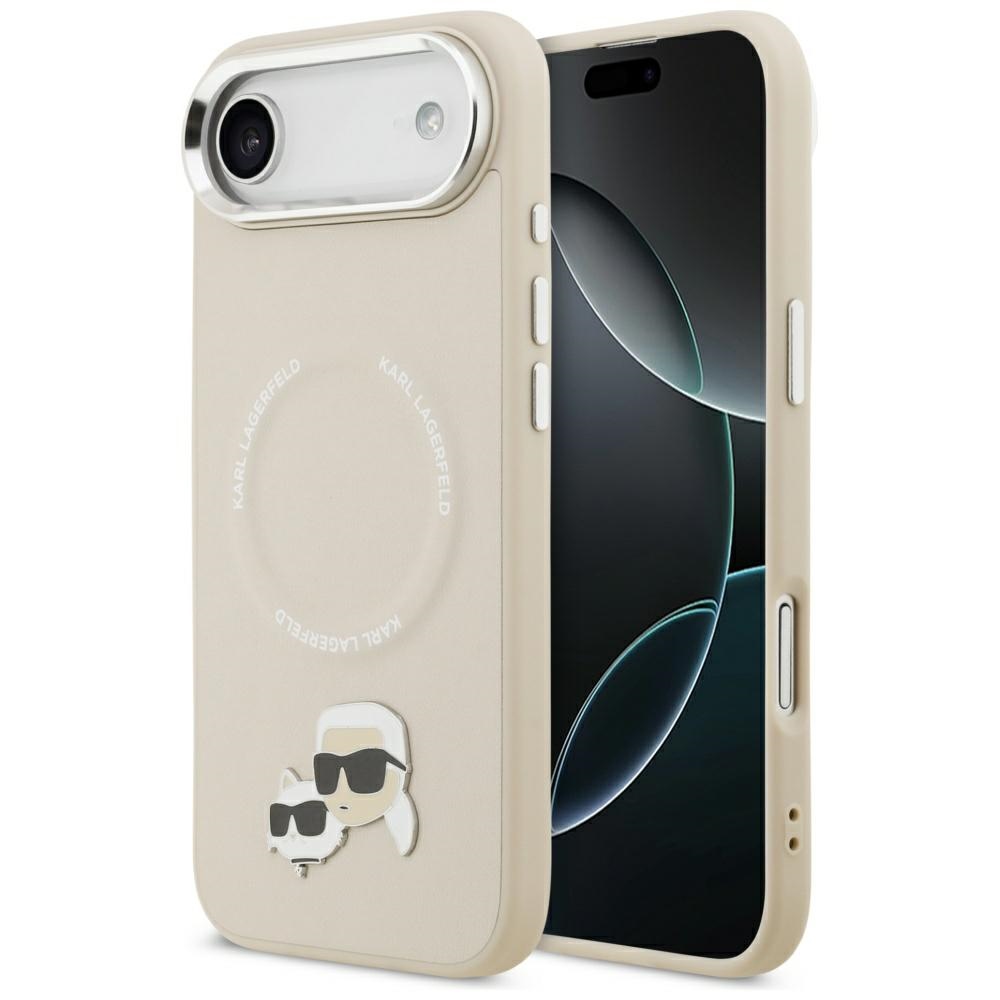 IPhone 17 Air Case - Karl Lagerfeld Leather K&C Pins MagSafe (KLHMP17MPSMLRKCE) - Бежов