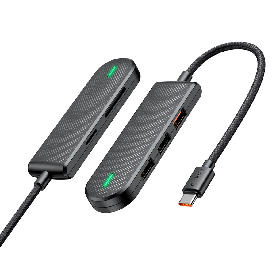 5в1 хъб, USB, слот за SD/TF карта, USB-C кабел - Mcdodo (HU-1430) - Черен