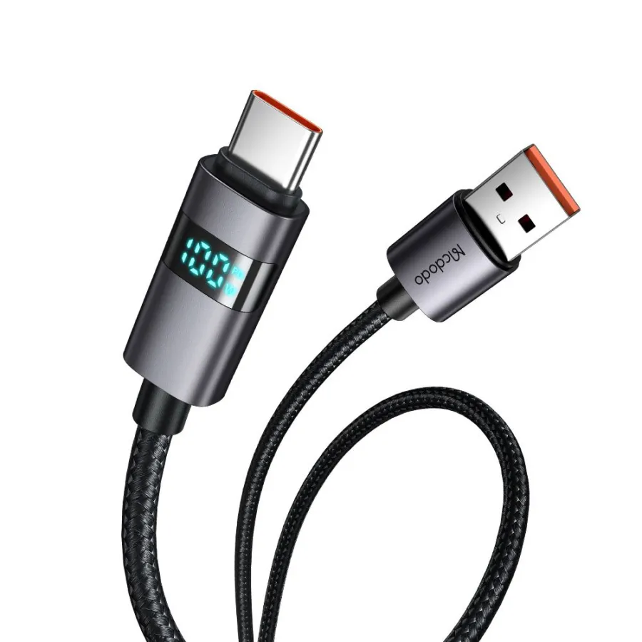 Кабел, USB-A към Type-C, LED дисплей, 6A, 1,2 м - Mcdodo (CA-6520) - Черен