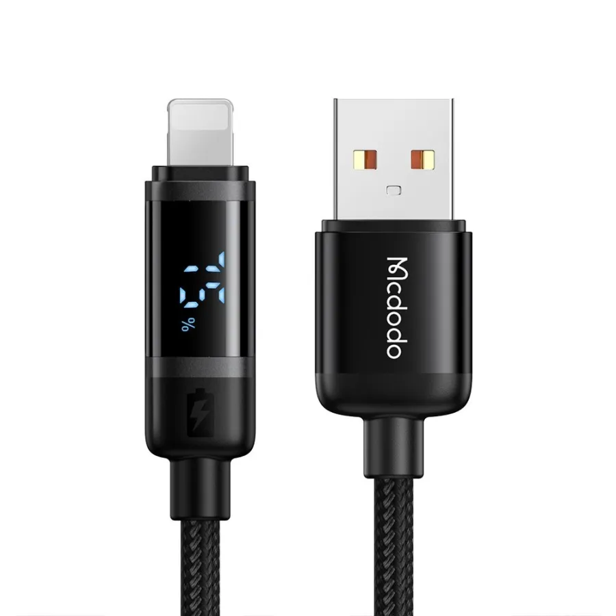 Кабел, USB-A към Lightning, цифров дисплей, 1,2 м - серия Mcdodo BAT (CA-5000) - Черен