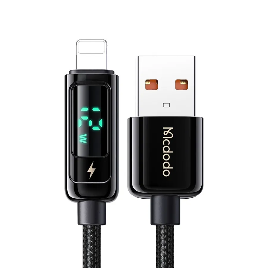 Кабел, USB-A към Lightning, 3A, цифров дисплей, 1,2 м - Mcdodo (CA-9940) - Черен