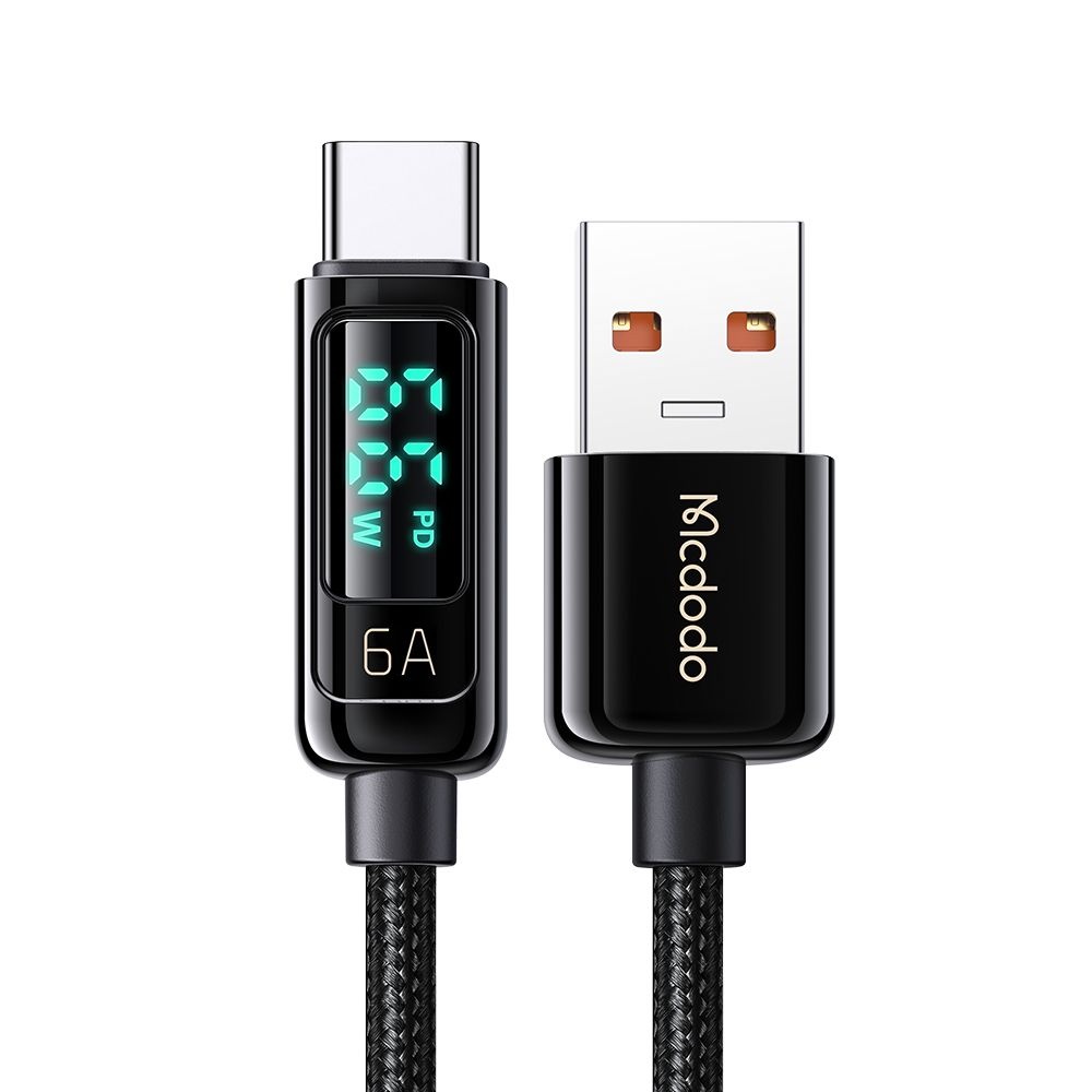 Кабел, USB-A към USB-C, 6A, цифров дисплей, 1,2 м - Mcdodo (CA-8690) - Черен