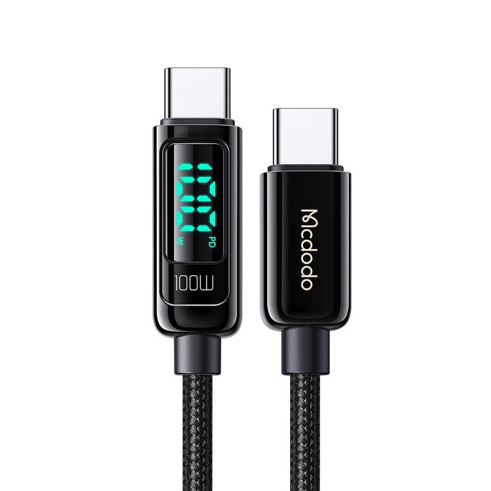 Кабел, USB-C към USB-C, 100 W, цифров дисплей, 1,2 м - Mcdodo (CA-8820) - Черен