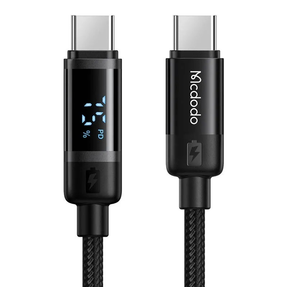 Кабел, USB-C към USB-C, 60 W, цифров дисплей, 1,2 м - серия Mcdodo BAT (CA-5780) - Черен