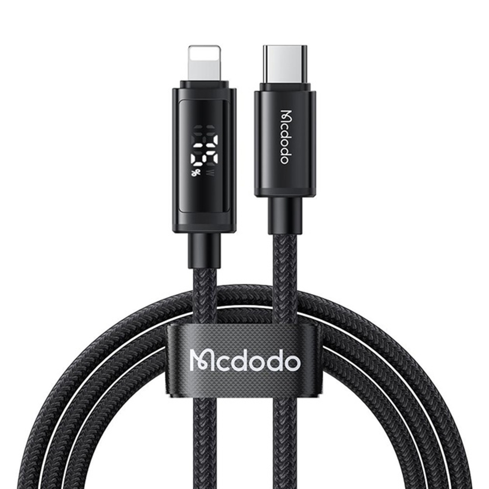 Кабел, Type-C към Lightning, 36 W, 2x LED дисплей, бързо зареждане, 1,2 м - Mcdodo (CA-7990) - Черен