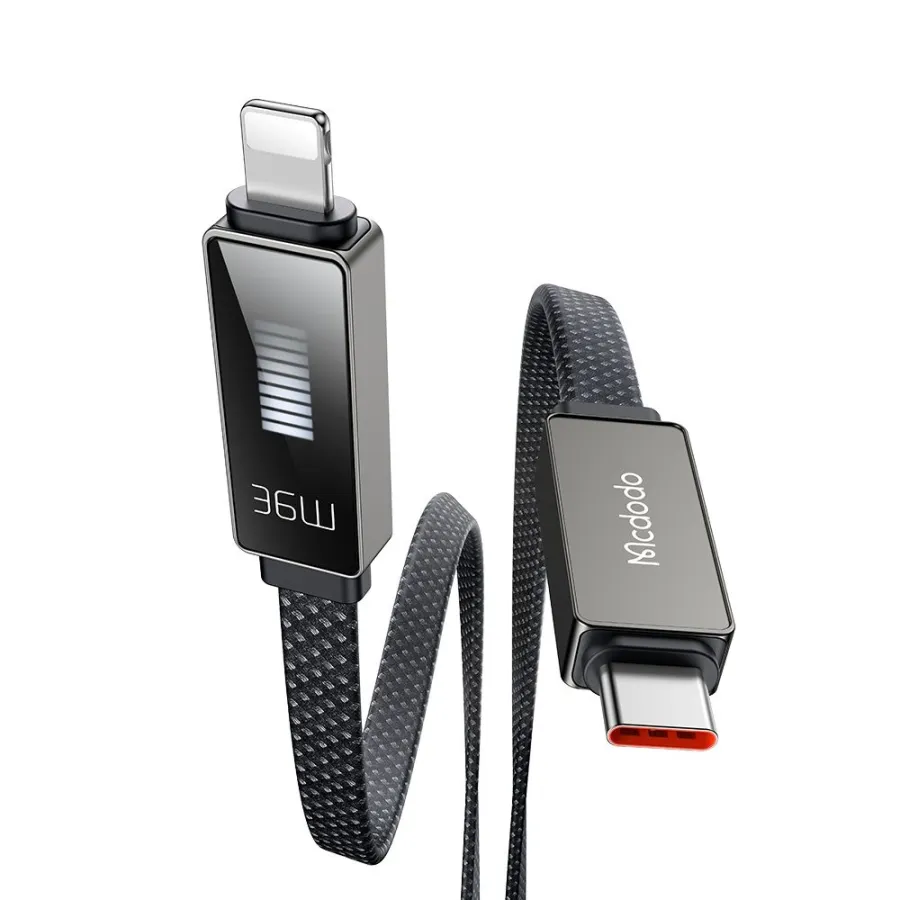 Кабел, Type-C към Lightning, 36 W, LED дисплей, бързо зареждане, 1,2 м - серия Mcdodo Rythm (CA-4960) - Черен