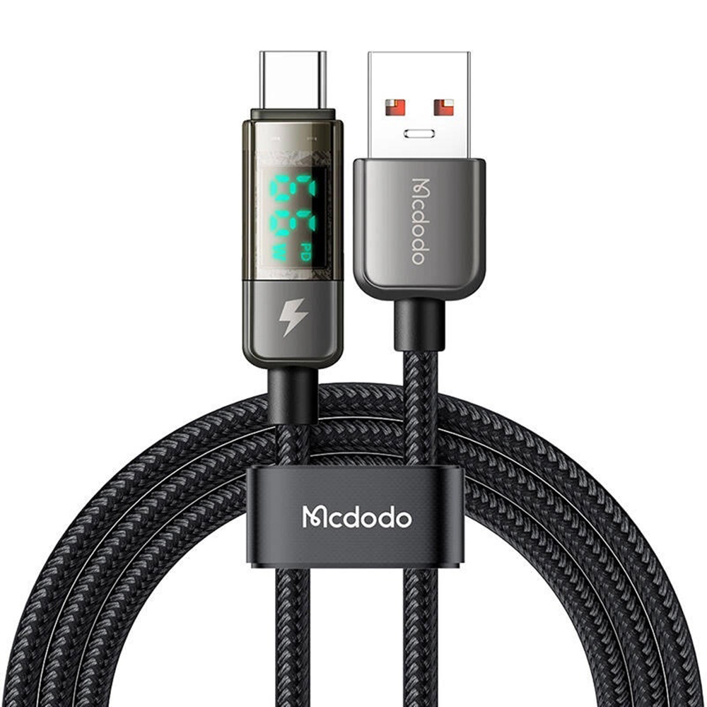 Кабел USB-C към USB-C, 6A, цифров дисплей, автоматично изключване, прозрачен дизайн, 1,2 м - Mcdodo (CA-3630) - Черен