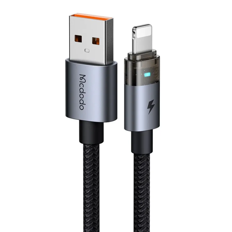 Кабел, USB-A към Lightning, прозрачен, 3A, 1,2 м - Mcdodo (CA-6910) - Черен