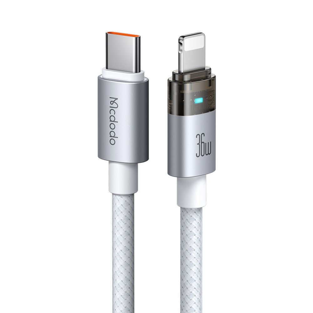 Кабел, USB-C към Lightning, прозрачен, 36 W, 1,2 м - Mcdodo (CA-6942) - Бял