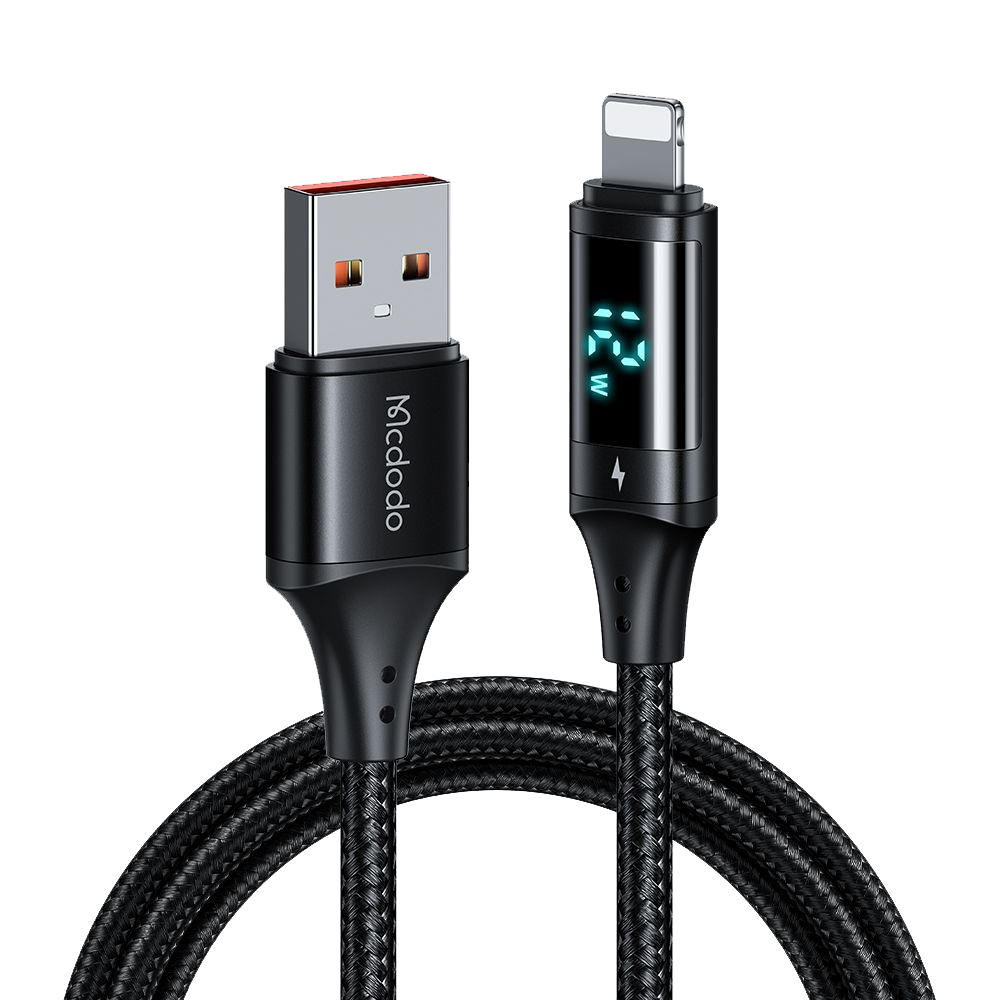 Кабел USB 2.0 към Lightning, 3A с цифров дисплей, алуминий, найлон. 1.2m - Mcdodo (CA-1060) - Черен