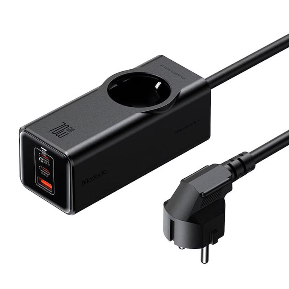 Разклонител 1x Шуко, 2x Type-C, 1x USB, 70W, 1.5м - Mcdodo Super Super Cube Series (CH-4620) - Черен