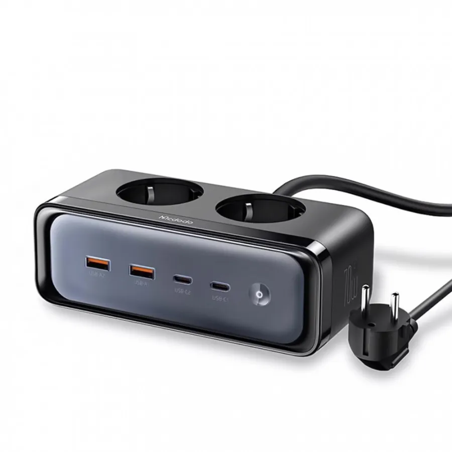 Разклонител с кабел 2x Шуко, 2x Type-C, 2x USB, 70W, 1.5м - Mcdodo Energy Cube Series (CH-4610) - Черен