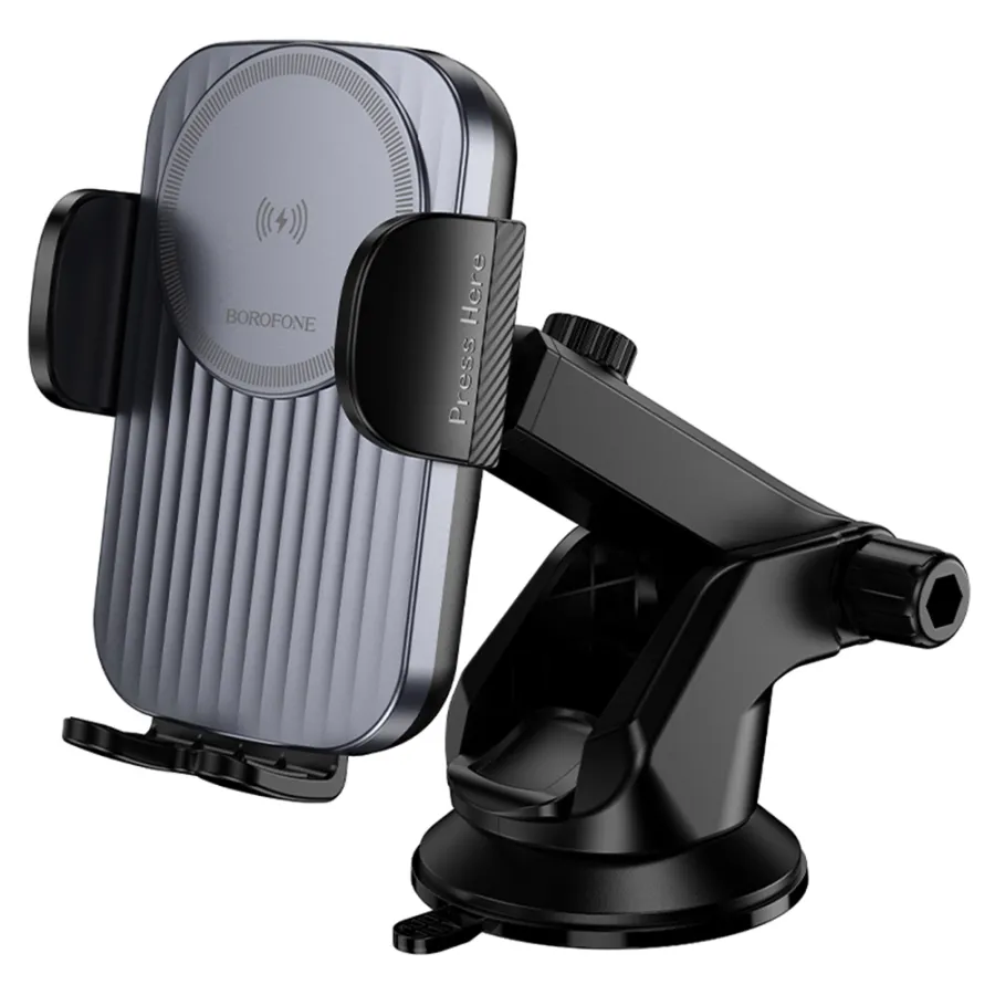Държач Hol Hol за телефон за кола с безжично захранване, 15W - Leading Borofone (BH222) - черен метален сив