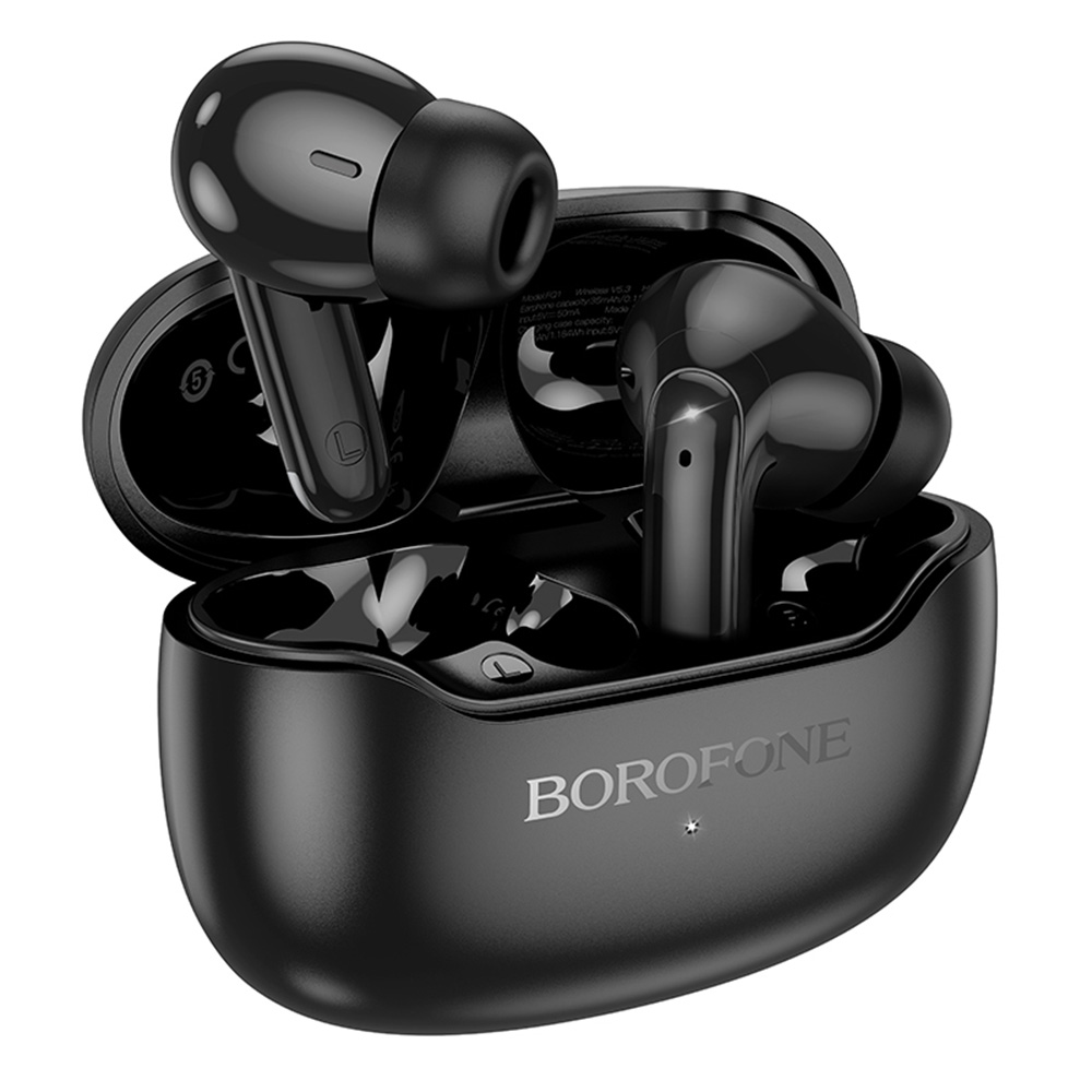 Безжични слушалки, Bluetooth V5.4, TWS, 320mAh, многоточкови, сензорни функции - Borofone Shine (FQ1) - черни
