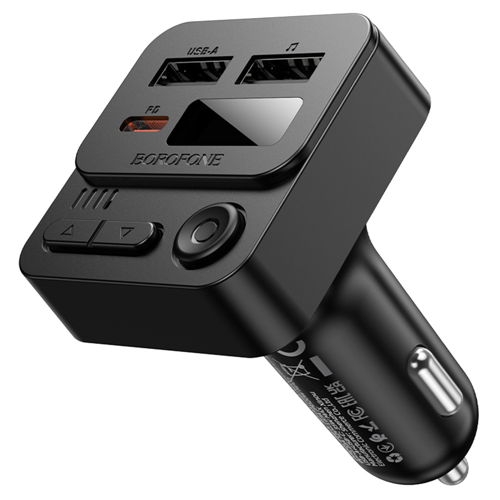 Автомобилен модулатор BT5.0, 2x USB, Type-C, 35W, MP3 - Borofone Hero (BC60) - Черен
