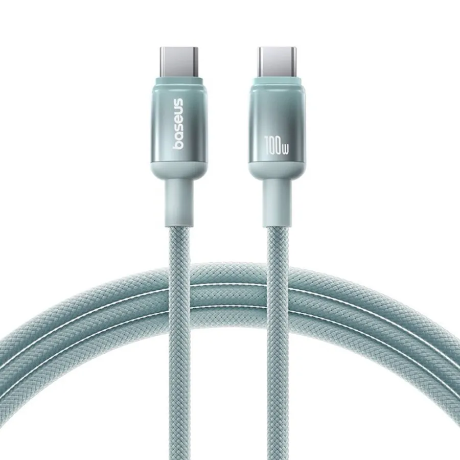 Кабел за данни, USB-C към USB-C, 100 W, 1 m - Baseus Discolor (E0420700) - син/зелен
