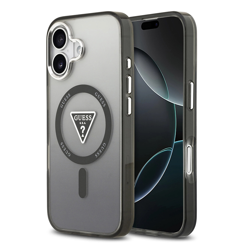 Калъф за iPhone 17 - Guess IML Gradient Gradient Triangle Logo MagSafe (GUHMP17SHGTMLCGGK) - Черен