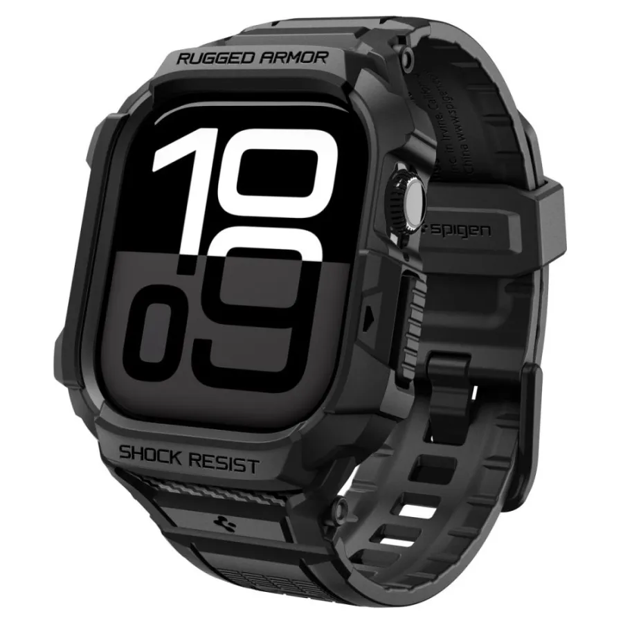 Калъф за Apple Watch 10 42mm / Watch 11 42mm + каишка - Spigen Rugged Armor Pro V2 (ACS10494) - черен мат