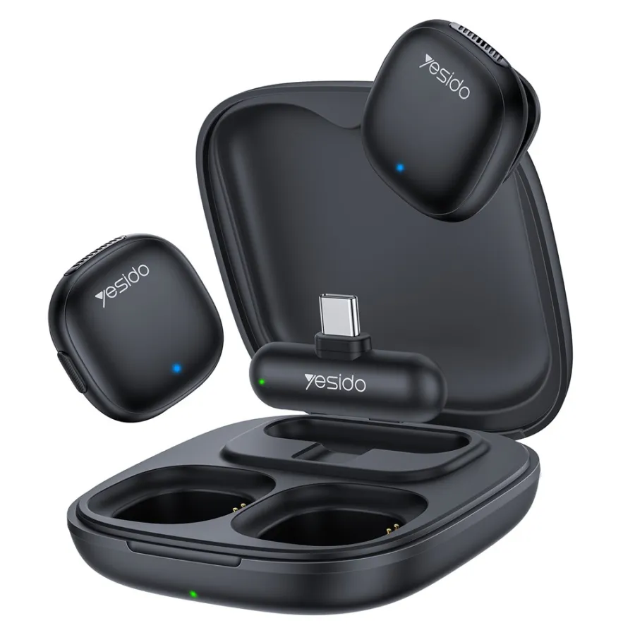 Bluetooth безжичен петличен микрофон, Type-C, AI Noise Reduction, (комплект 2) - Yesido (KR21) - Черен
