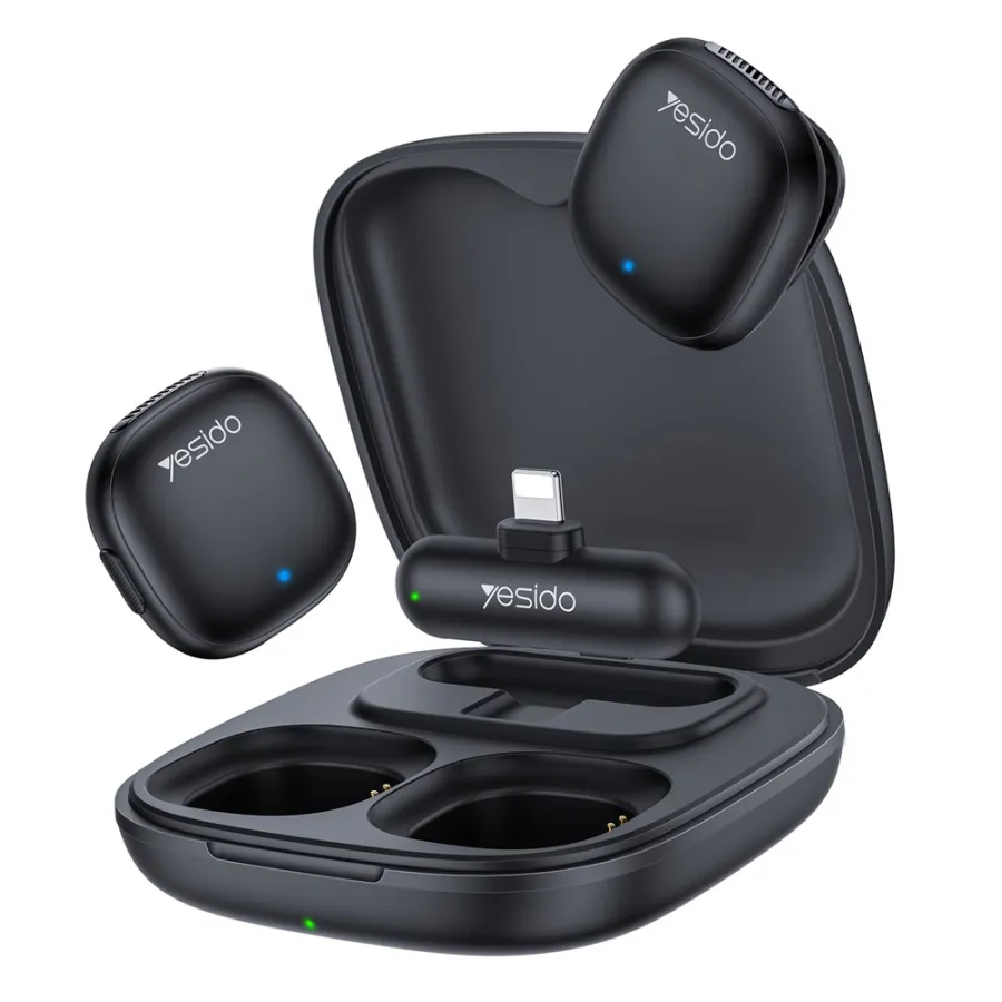 Bluetooth безжичен петличен микрофон, TC, осветление, (комплект 2) - Yesido (KR20) - Черен