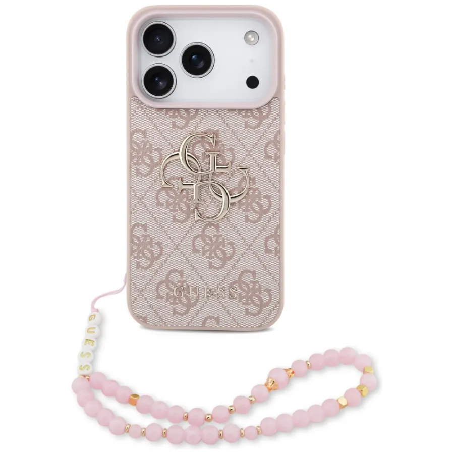 Калъф за iPhone 17 Pro - Guess Hardcase 4G Classic Classic Logo with Strap (GUHCP17LP4GMGSP) - Розов