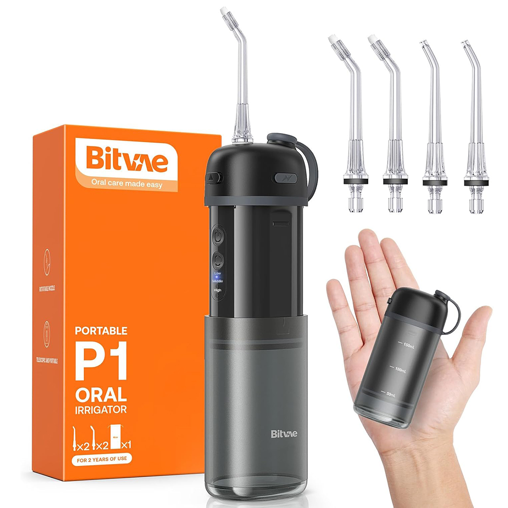 Travel Flosser, Compact, 4x Jet Tips, Gentle Modes - Bitvae (BVP1) - Черен